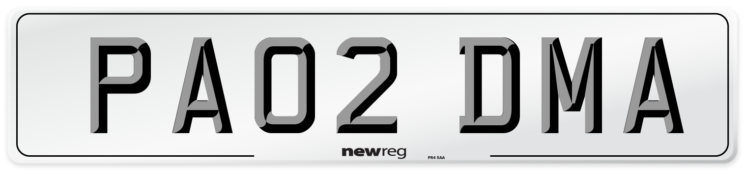 PA02 DMA Number Plate from New Reg